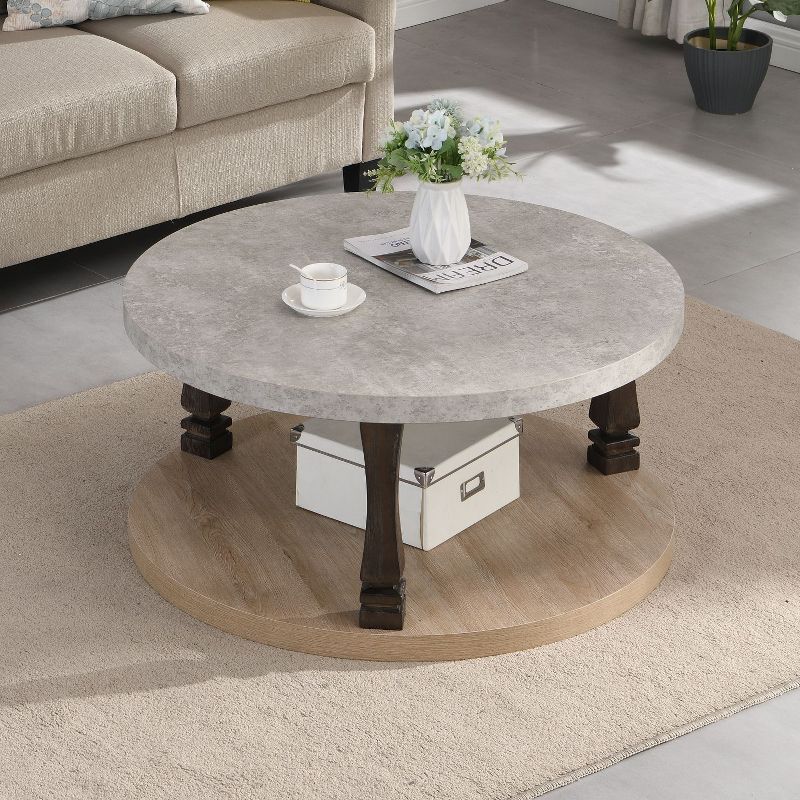 Mid-Century 2-Tier Gray Coffee Table with Storage Shelf - The Pop Home, 1 of 9