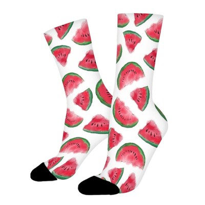 Red Green Watermelon Women Printed Crew Socks Funny Funky Socks Soft Polyester Novelty Gifts for Artists Men