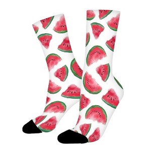 Red Green Watermelon Women Printed Crew Socks Funny Funky Socks Soft Polyester Novelty Gifts for Artists Men - 1 of 1