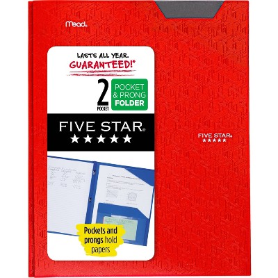 Image of Five Star 2 Pocket Plastic Folder with Prongs Red