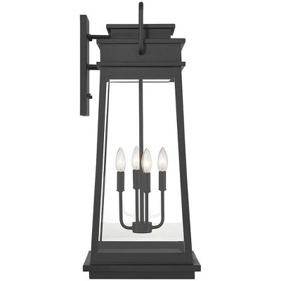 Matte Black 4-Light Outdoor Lantern Sconce with Clear Glass