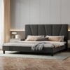 Adjustable King Size Bed Frame with Linen Upholstered Headboard, Sturdy Wooden Slats Platform Bed, No Box Spring Needed, Mattress Foundation Included - 2 of 4