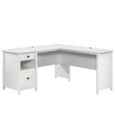 White desk deals with file storage