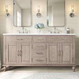 AMERLIFE 60" Bathroom Vanity, Double Sink, Solid Oak Cabinet with Adjustable Storage - Grey - 1 of 4