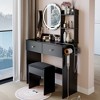 VYNXARIA 17" Round Mirror Vanity Table&Cushioned Stool,Big Mirror,Large Desktop, Multi-layer High Capacity Storage,Black - 3 of 4