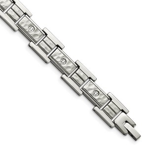 Black Bow Jewelry 12mm Stainless Steel & CZ Brushed & Hammered Link Bracelet, 8.5 Inch - 1 of 4