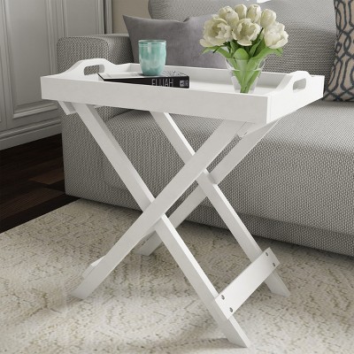 Hastings Home Folding End Table With Removable Tray Top, White