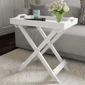 Hasting Home Folding End Table - Portable Wooden Contemporary Side Table with Removable Tray Top