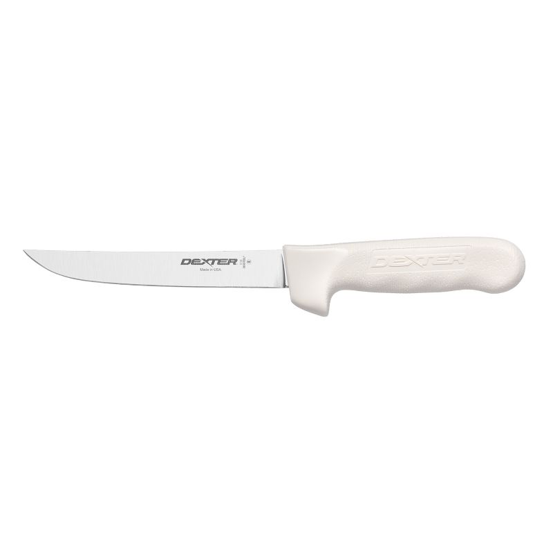 Dexter Russell Wide Stiff Boning Knife, 6" Carbon Steel Blade, Sani-Safe, Curved, White Poly Handle, 1 of 4
