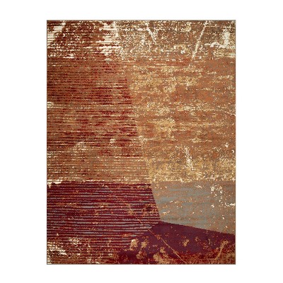 Brown-Rust Geometric Stain-Resistant Synthetic Area Rug 8'x10'