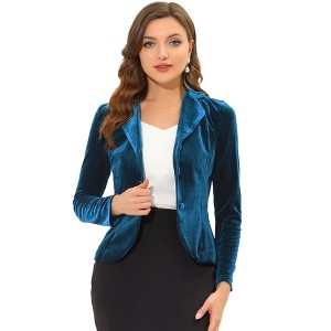 INSPIRE CHIC Women's Notched Lapel Long Sleeve Office Button Velvet Suit Blazer - 1 of 4