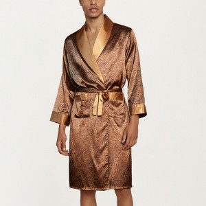 Anna-Kaci Men's Paisley Print Satin Robe with Contrast Shawl Collar and Waist Tie - 1 of 4