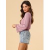Allegra K Women's Round Neck Bell Long Sleeve Smocked Hem Cropped Blouse - 4 of 4