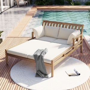 Mshliw  Outdoor Daybed with Curved Armrests and 4 Pillows – Patio Lounge Bed with  Removable Cushions for Poolside, Backyard, and Garden - 1 of 4