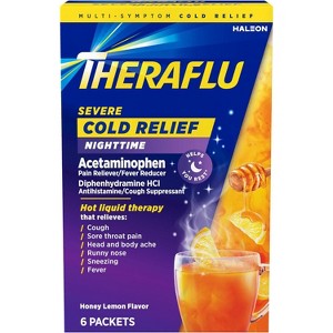Theraflu Severe Cold Relief Nighttime Powder Packets Honey Lemon, 6 Count - 1 of 4