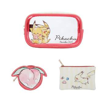 Pokemon 3-Piece Travel Set with Large PU Bag, Medium PU Printed Top Zip Pouch, and PU Die-Cut Coin Pouch