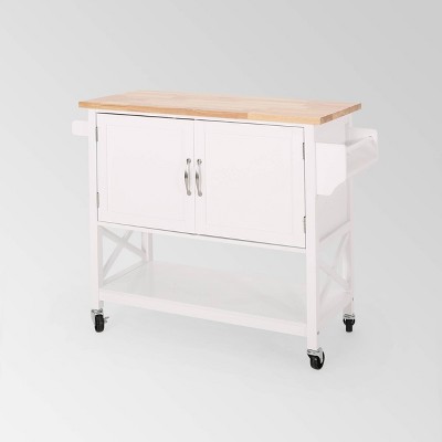 Finzer Farmhouse Kitchen Cart White - Christopher Knight Home: Towel Holders, Cabinet Storage, Rolling Casters