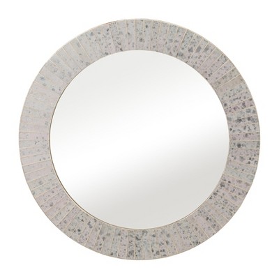 24" Round Gold Mosaic Wood Wall Mirror