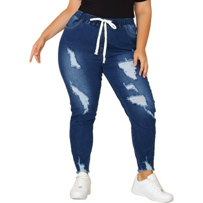 white ripped jeans women's plus size