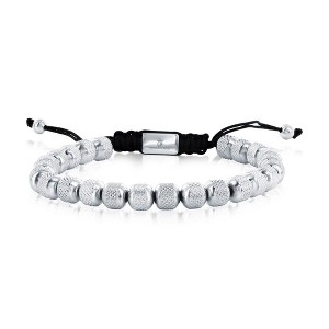 Metallo Stainless Steel, 7mm Textured Beaded Adjustable Bracelet - Silver - 9.5 Inch - 1 of 4