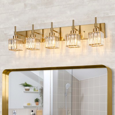 LLHZSY Modern Dimmable Crystal Bathroom Light Fixtures Over Mirror Glam Vanity Lights - 3/4/5 Light - Black+Gold/Chrome/Black/Gold