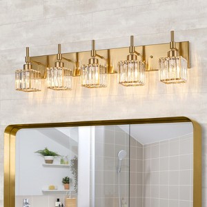 LLHZSY Modern Dimmable Crystal Bathroom Light Fixtures Over Mirror Glam Vanity Lights - 3/4/5 Light - Black+Gold/Chrome/Black/Gold - 1 of 4