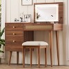 KWPZQEB 39" Bohe Makeup Vanity w/ Stool & Mirror, Wooden Dressing Table w/ Flip-Top Tabletop & LED Lights, Rattan Vanity Table w/3 Drawers for Bedroom - 4 of 4