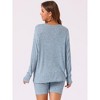 cheibear Women's Ribbed Knit Long Sleeved Top with Slim Biker Shorts Lounge Set - 4 of 4