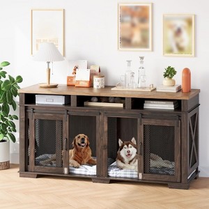 Dog Crate Furniture for 2 Dogs, 71"W Large Chew-Resistant Dog Kennel with Removable Divider, Decorative TV Stand Side Table, Indoor Pet Cage House - 1 of 4