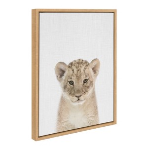 Kate and Laurel Sylvie Baby Lion Color Framed Canvas by Simon Te of Tai Prints, 18x24, Natural - 1 of 4