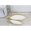 Classic Touch White Porcelain Leaf Relish Dish with Gold Rim, 15"L - 4 of 4