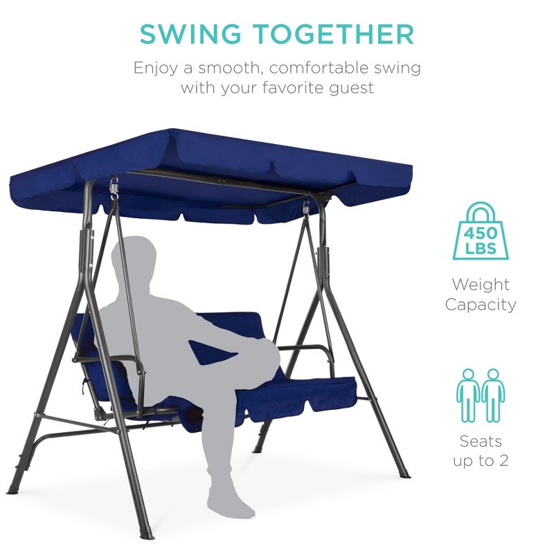 Best Choice Products 2-Person Outdoor Large Convertible Canopy Swing Glider Lounge Chair w/ Removable Cushions, 3 of 9