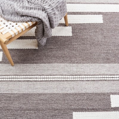 Ivory and Brown 8' x 10' Flatweave Striped Wool Rug