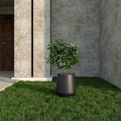 LeisureMod Orchid Fiberstone and Clay Planter Decorative Round Plant Pot with Drainage Holes