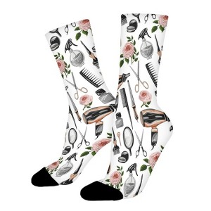 Hairdresser Pattern Women Printed Crew Socks Funny Funky Socks Soft Polyester Novelty Gifts for Artists Men - 1 of 1
