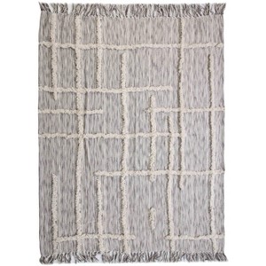 HomeRoots 60" X 50" Gray Woven Cotton Striped Throw Blanket with Fringe - 1 of 4