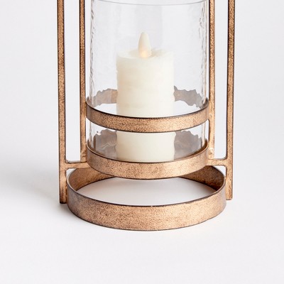 Amara Small Hammered Glass and Iron Hurricane Lantern