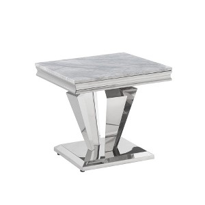 Best Master Furniture,Ivane Stone Marble Laminate Silver End Table - 1 of 1