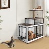 EcoSummer 2-in-1 Dog Crate Furniture with Cat Tower, Wooden Multi-Pet Kennel with Bowls & Storage Shelves. - 2 of 4