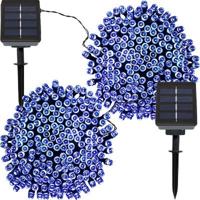 Sunnydaze Outdoor 200 Count Solar Powered LED Decorative Patio Deck Railing String Lights - 68' - Blue - 2pk