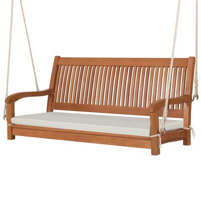Costway 2-person Hanging Porch Swing Wood Bench With Cushion Curved ...