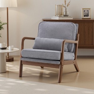 TUYOHW Mid Century Modern Accent Chair  with Arms & Lumbar Cushion,Lounge Chair with Rubberwood Frame & High-Resilience Foam for Living Room - 1 of 4