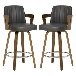 Bekrvio 26" Swivel Counter Height Bar Stools Set of 1/2/3/4,Faux Leather Upholstered Bar Chairs with Back & Arm for Kitchen Island,Black - 1 of 4