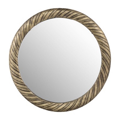 Round Bronze Hurricane Pattern Mirror with Wood Frame