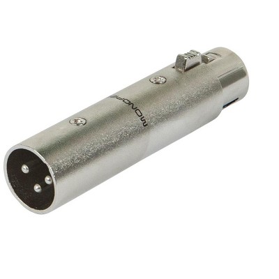 Monoprice 3-Pin Male to 5-Pin Female DMX Converter - Silver | Anodized Aluminum Adapter With Lock Release Button
