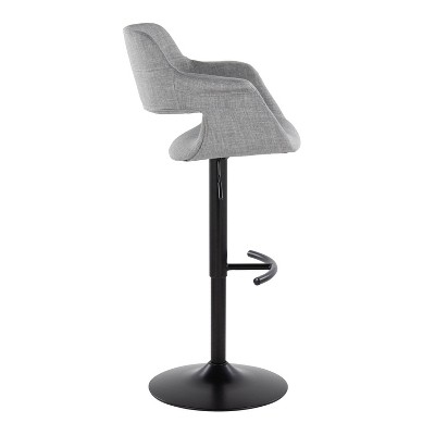 Set of 2 Adjustable Gray Fabric and Black Metal Swivel Barstools
