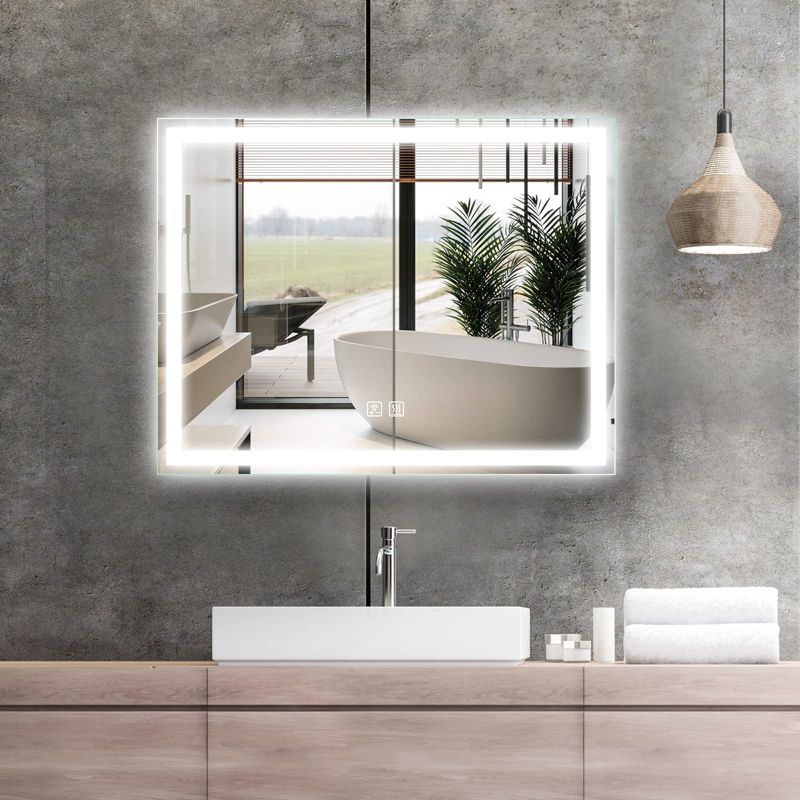 HOMLUX Dimmable Rectangular Frosted Edge Bathroom Mirror with Memory, Auto-off Anti-fogging and 3 color temperature, 5 of 7