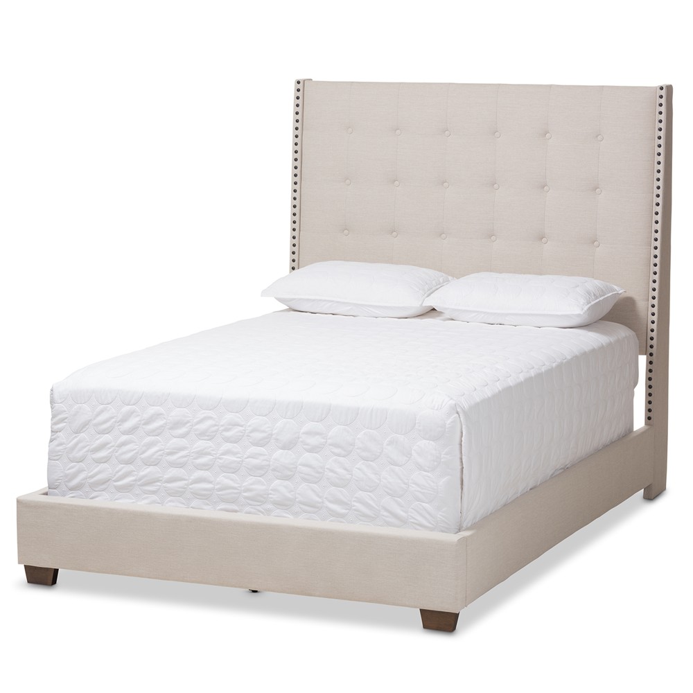 Photos - Bed Queen Georgette Modern and Contemporary Fabric Upholstered  Light Beige - Baxton Studio: Elegant Wood Frame, Polyester Fi