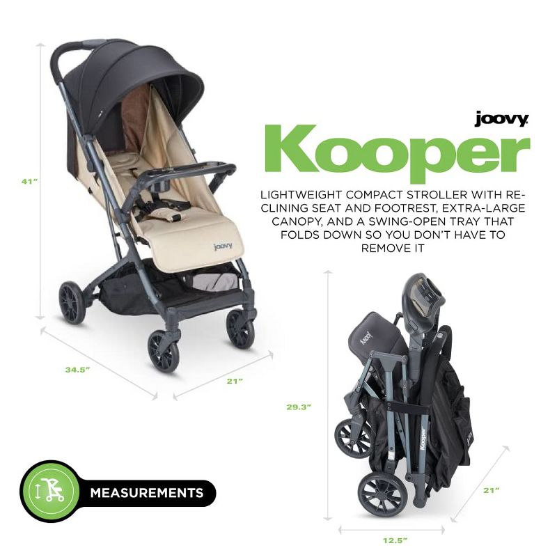 Joovy Kooper Lightweight Compact Single Stroller With Tray, Sand, 4 of 5