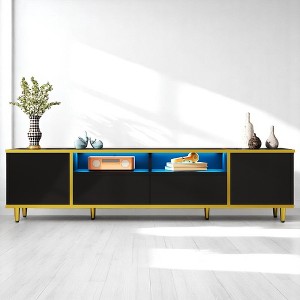 70.9" TV Stand with LED Lights, 2 Drawers, 2 Cabinets & Open Shelves, Golden Trim & Metal Legs, Entertainment Console for TVs up to 75" - 1 of 4